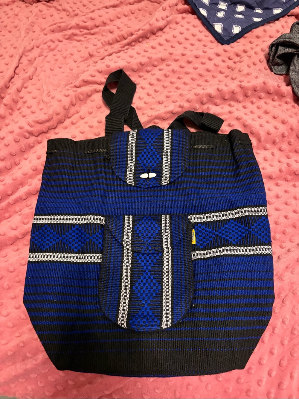 Handwoven Blue and Black Women's Backpack - Casual Everyday Tote